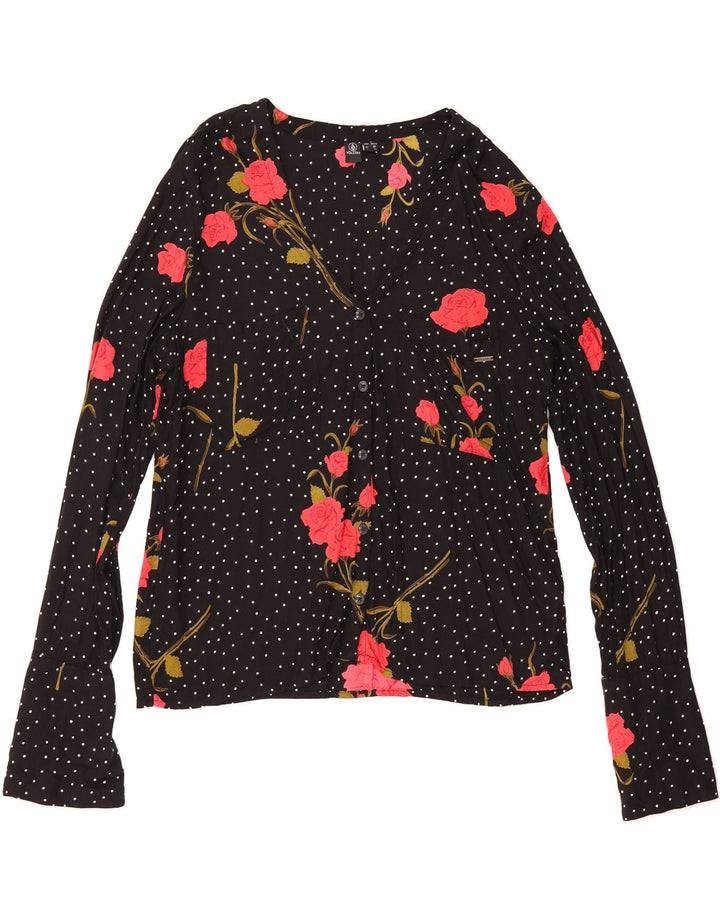 VOLCOM Womens Shirt Blouse US 8 Medium Black Floral Viscose Vintage Volcom and Second-Hand Volcom from Messina Hembry 