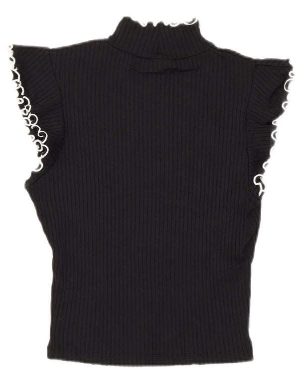 Zara Mujer Blusa Corta Top UK 8 Small Poliamida Negra