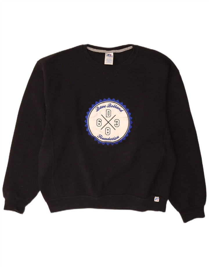 RUSSELL ATHLETIC Mens Graphic Sweatshirt Jumper Large Black Cotton