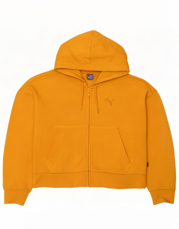Puma Sudadera con capucha y cremallera corta para mujer UK 14 Algodón amarillo mediano