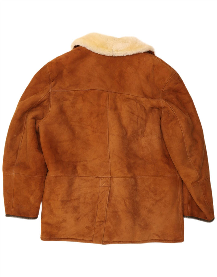 GALLOTTI Womens Shearling Jacket IT 52 2XL Brown Shearling