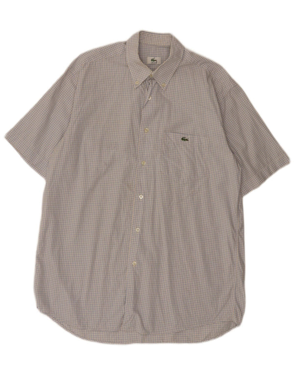 Camisa Lacoste Hombre Manga Corta Talla 40 Algodón Cuadros Azul Medio