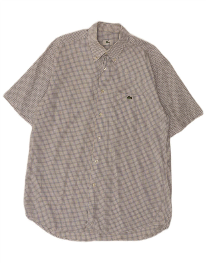 Camisa Lacoste Hombre Manga Corta Talla 40 Algodón Cuadros Azul Medio