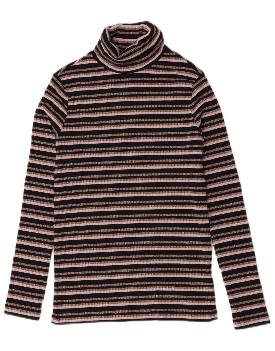 Marks & Spencer Top con cuello vuelto para mujer, manga larga, talla 40, talla pequeña, color negro a rayas