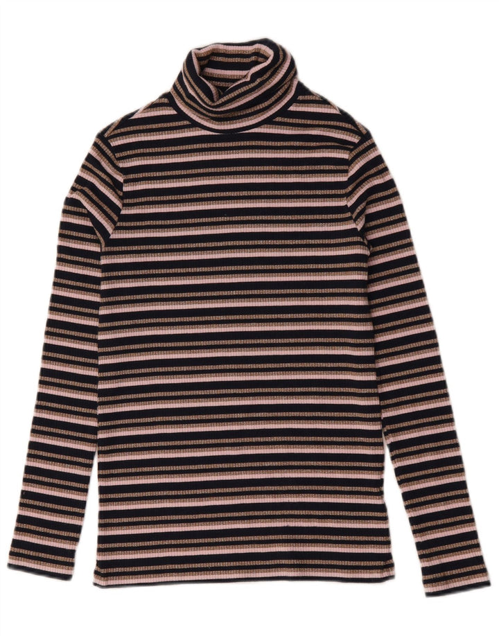 Marks & Spencer Top con cuello vuelto para mujer, manga larga, talla 40, talla pequeña, color negro a rayas