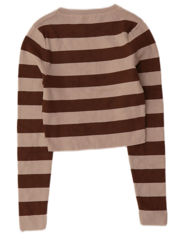 Zara Mujer Crop Top Manga Larga UK 8 Small Marrón Rayas Viscosa