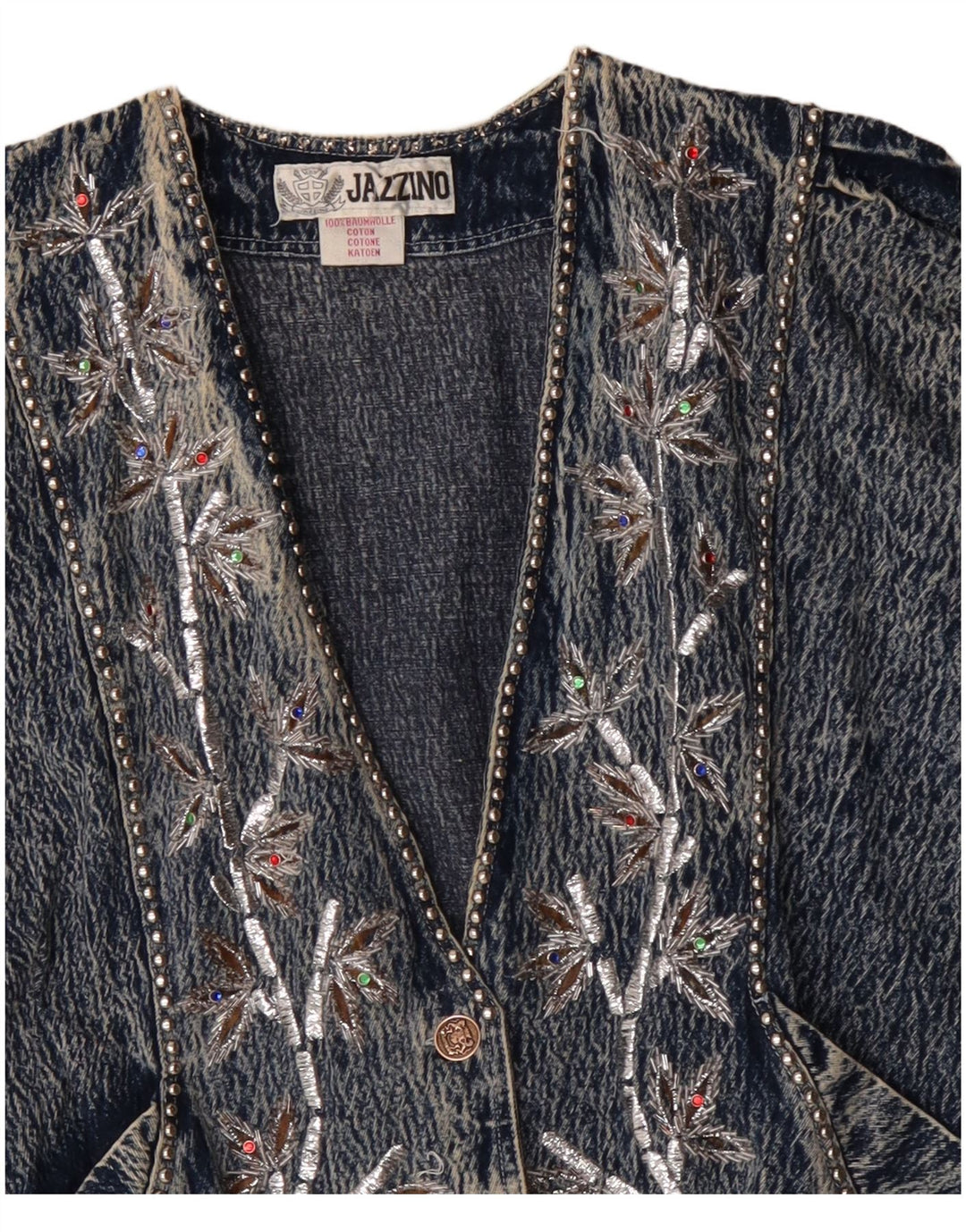 JAZZINO Chaqueta vaquera extragrande de manga 3/4 para mujer UK 40 XL Azul Floral