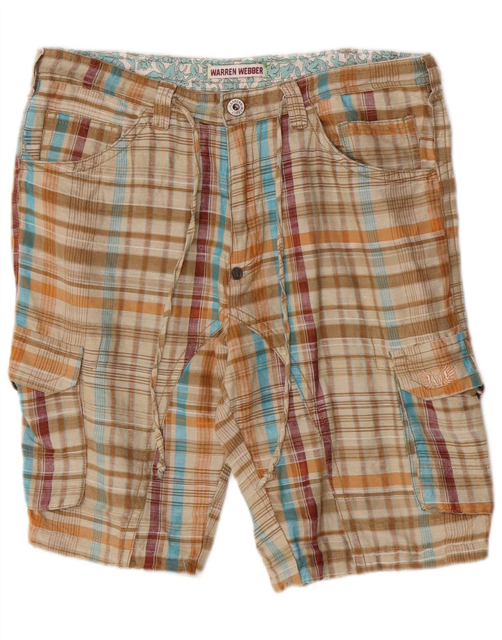 Warren Webber Pantalones cortos tipo cargo para hombre XL W36 Beige Check Flax