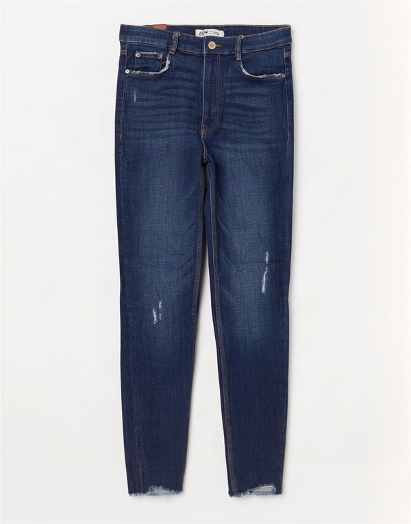 Zara Vaqueros pitillo desgastados Trafaluc para mujer EU 38 Small W28 L27 Azul marino