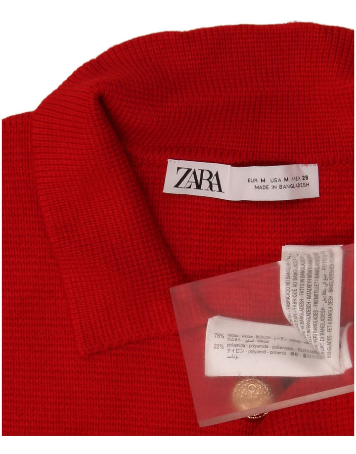 Zara Mujer Cárdigan Suéter UK 12 Medio Viscosa Roja