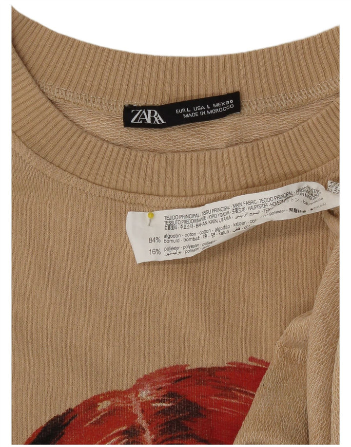 Zara Mujer Patrón Abstracto Sudadera Jumper UK 46 Grande Algodón Beige