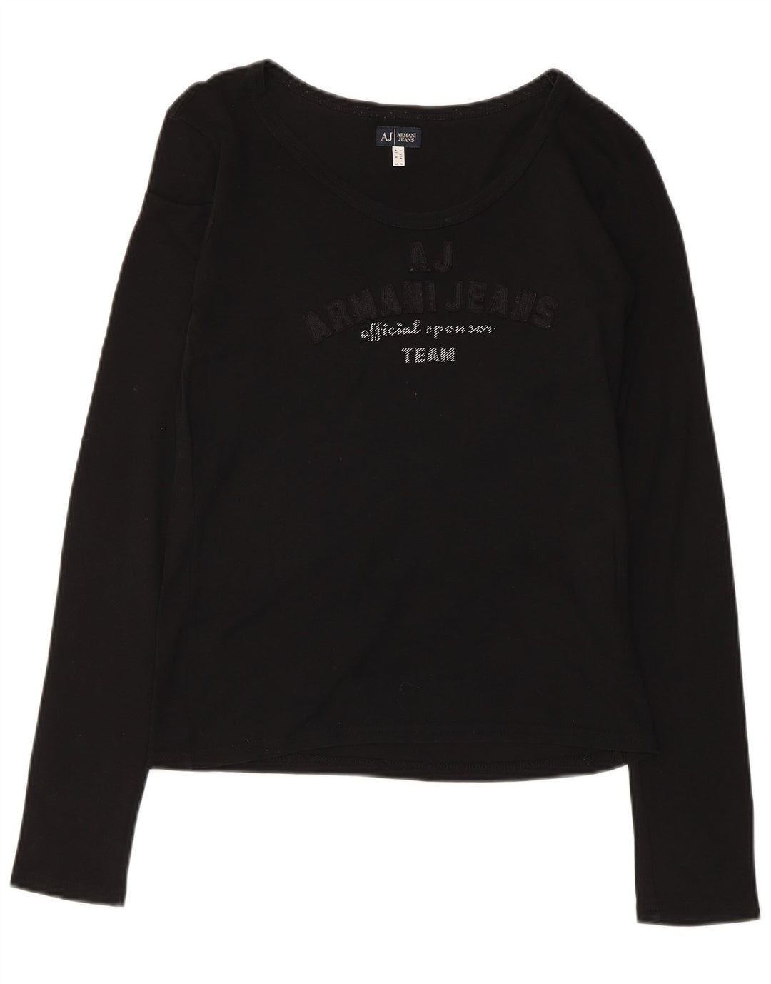 Armani Top gráfico para mujer de manga larga UK 12 Medium Black Cotton