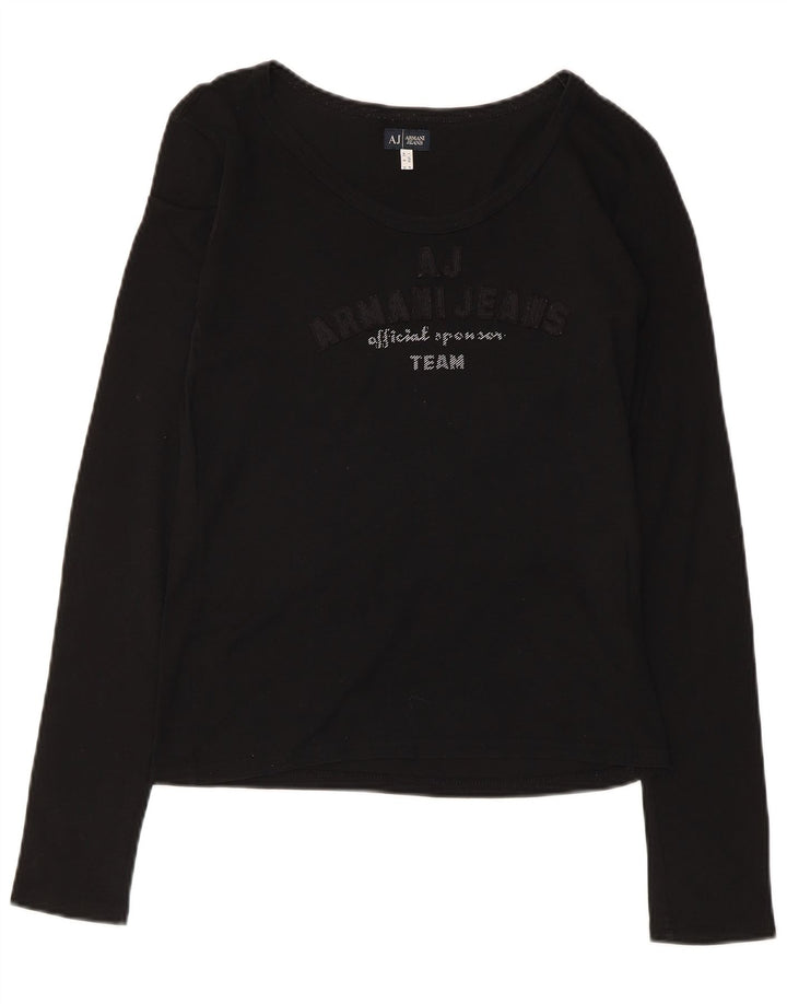 Armani Top gráfico para mujer de manga larga UK 12 Medium Black Cotton