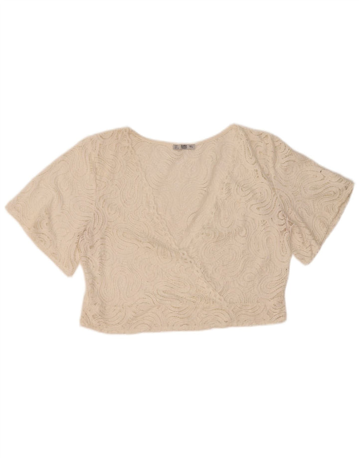 Zara Mujer Top Corto De Encaje UK 46 Grande Blanco