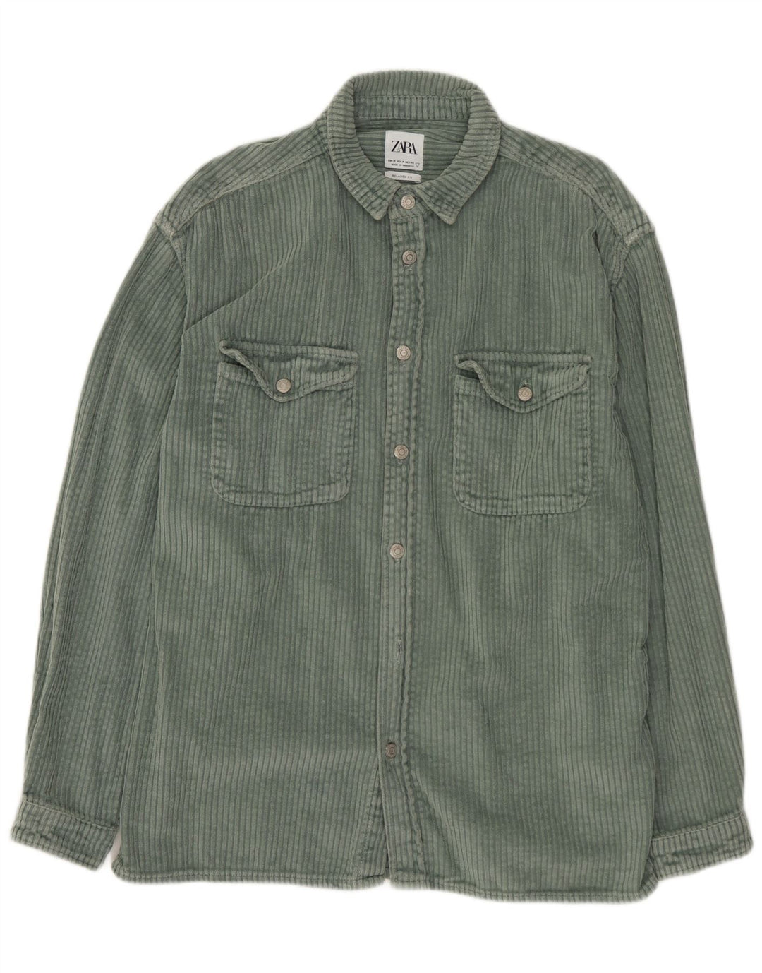 ZARA Hombre Camisa Relaxed Fit De Pana Algodón Verde Medio