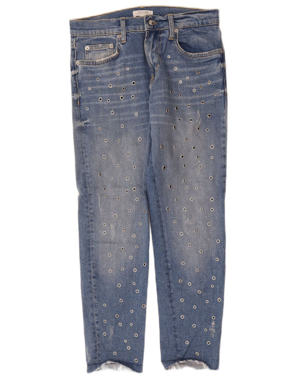 Zara Vaqueros Slim Mujer EU 34 2XS W24 L26 Azul Manchado