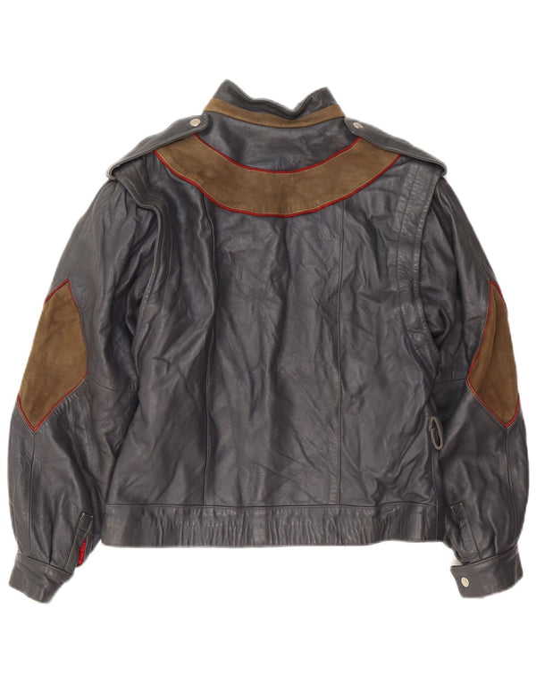 Chaqueta militar de cuero vintage para mujer UK 42 Medium Black Colourblock
