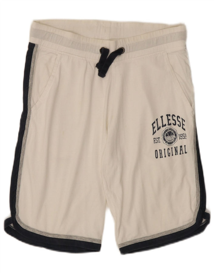 Ellesse Pantalones Cortos Deportivos Gráficos para Hombre Talla Mediana Color Blanco Bloque de Colores Algodón
