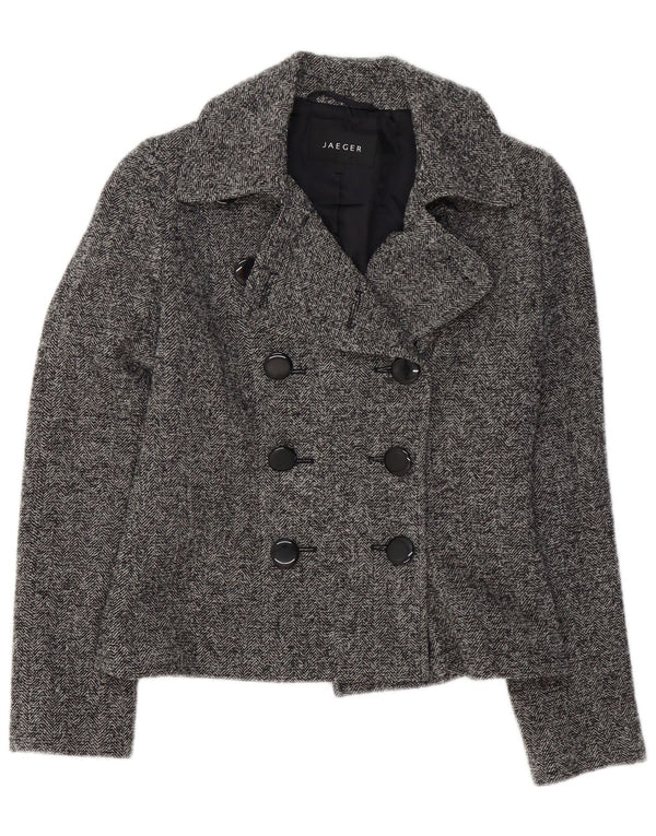 JAEGER Chaqueta cruzada para mujer UK 8 Small Grey Herringbone