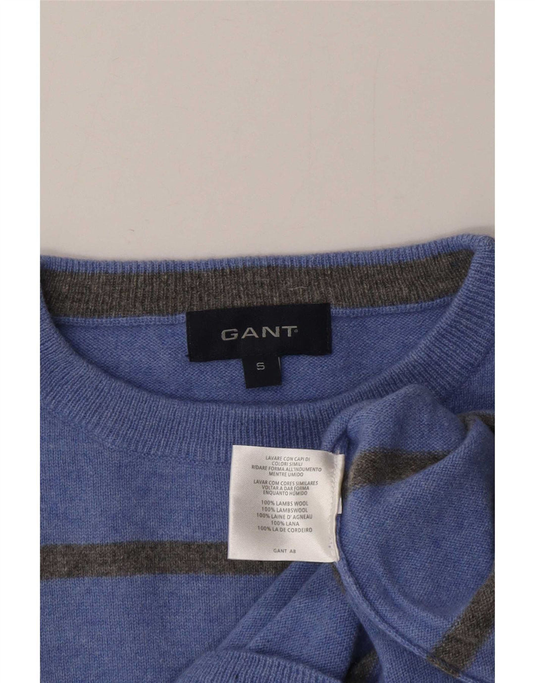 Gant Jersey De Cuello Redondo Para Hombre Jersey De Lana De Cordero A Rayas Azul Pequeño