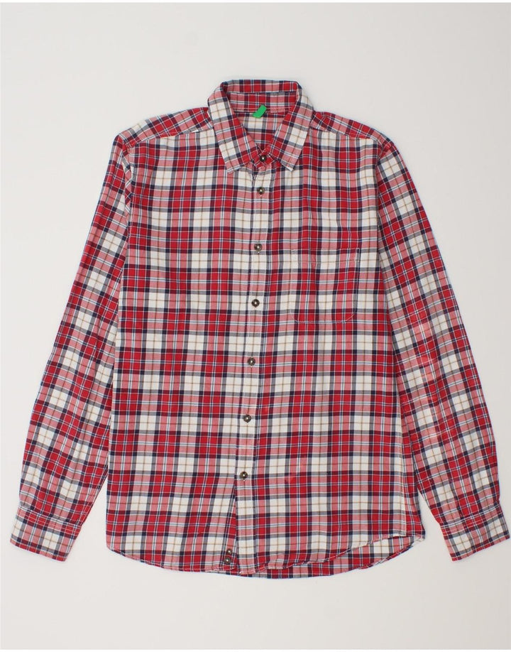 Benetton Camisa De Franela Mediana A Cuadros Rojos
