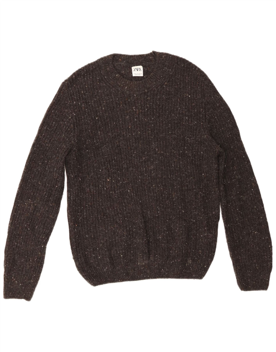 Zara Hombre Jersey De Cuello Redondo De Lana Moteada Gris Medio