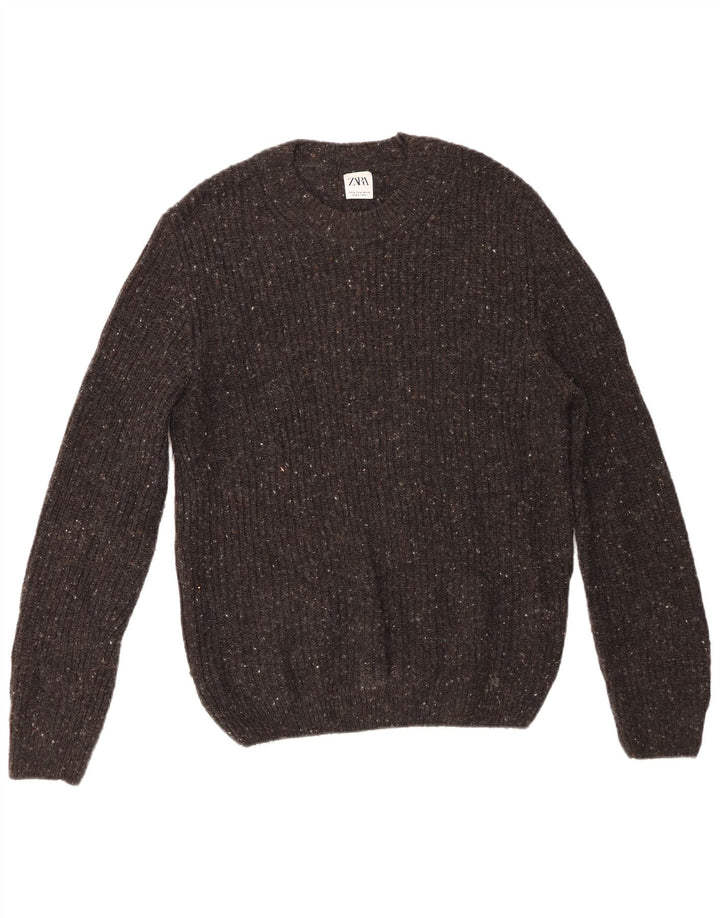 Zara Hombre Jersey De Cuello Redondo De Lana Moteada Gris Medio
