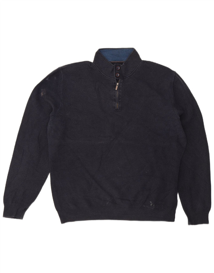 Massimo Dutti Jersey Hombre con Cuello Botonado 2XL Azul Marino Algodón