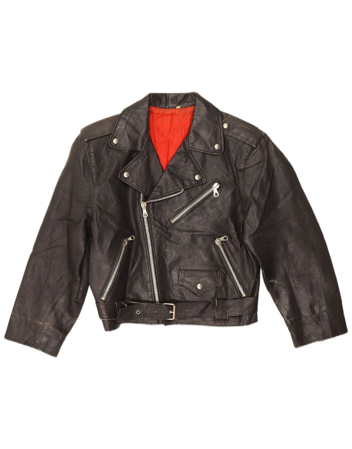 Vintage mujer suelta ajuste cuero biker chaqueta IT 44 medio negro