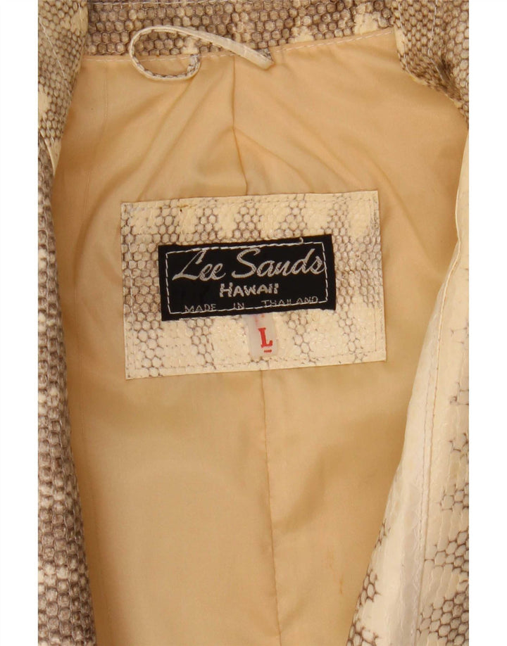 Lee Sands Chaqueta de cuero para hombre UK 40 Large Beige Animal Print