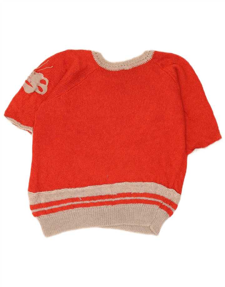 Vintage mujer crop gráfico barco cuello jersey suéter IT 44 rojo medio
