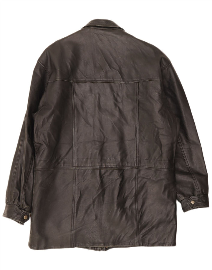 Vintage hombres cuero abrigo Reino Unido 40 grande negro