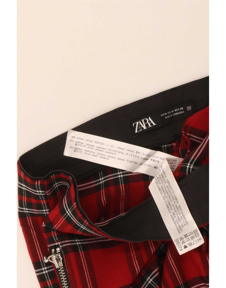 Zara Mujer Pantalón Casual Slim Medium W28 L26 Viscosa A Cuadros Rojos