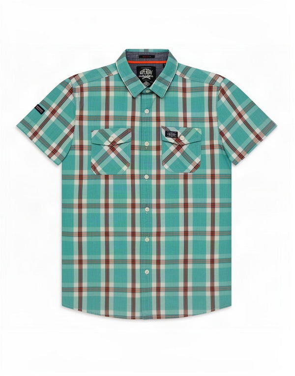 Superdry Camisa De Manga Corta De Algodón A Cuadros Turquesa Grande Para Hombre