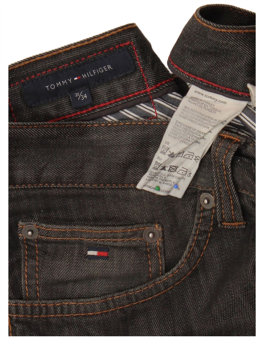 TOMMY HILFIGER Vaqueros rectos para hombre W31 L28 Algodón gris
