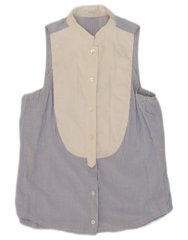 SIVIGLIA Blusa camisera sin mangas para mujer IT 42 Azul medio Rayas diplomáticas