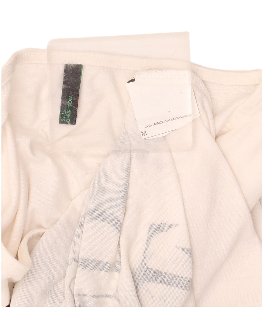 BENETTON Top gráfico para mujer manga 3/4 UK 12 Medium White