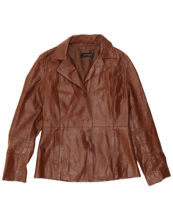 Vintage mujer chaqueta de cuero Reino Unido 12 cuero marrón medio