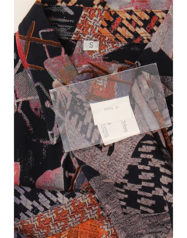 Camisa vintage de manga corta para hombre pequeña viscosa geométrica multicolor