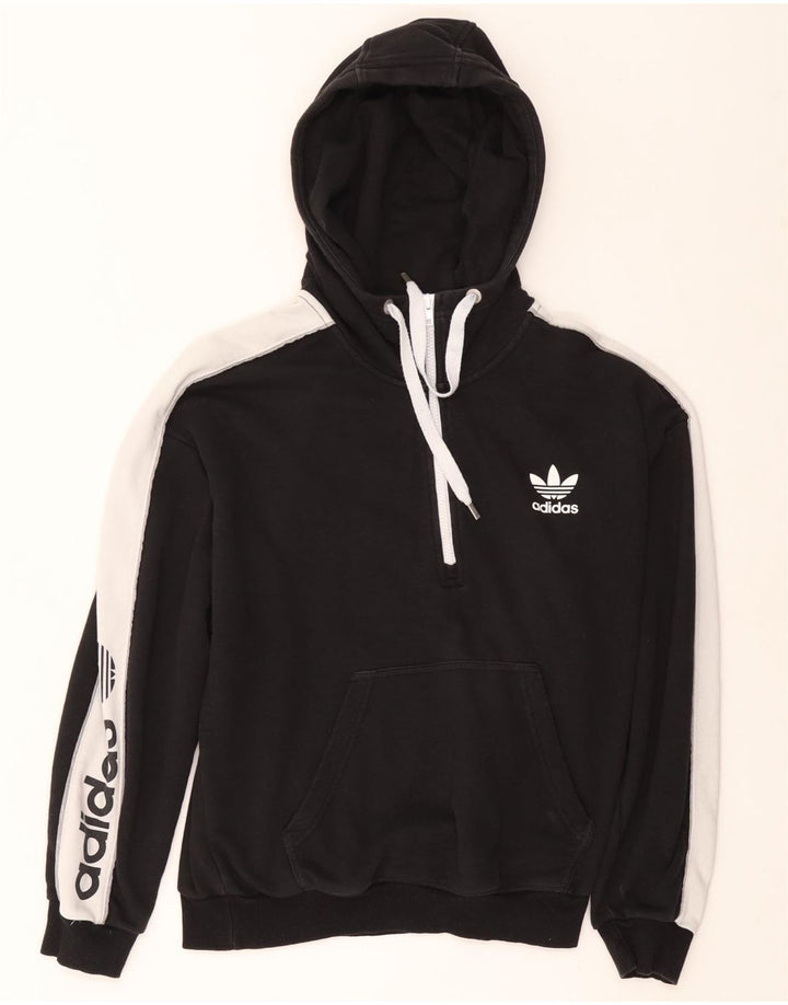 ADIDAS Womens Oversized Graphic Hoodie Jumper UK 14 Medium Black Vintage Adidas and Second-Hand Adidas from Messina Hembry 