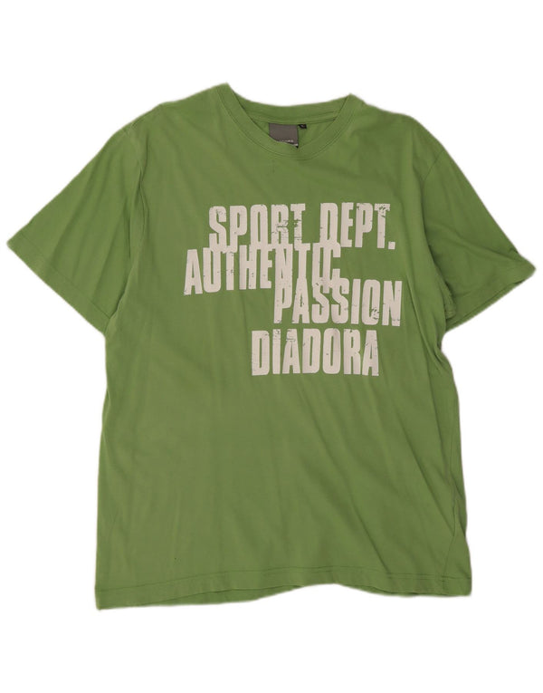 Diadora Hombre Camiseta Gráfica Top Grande Verde Algodón