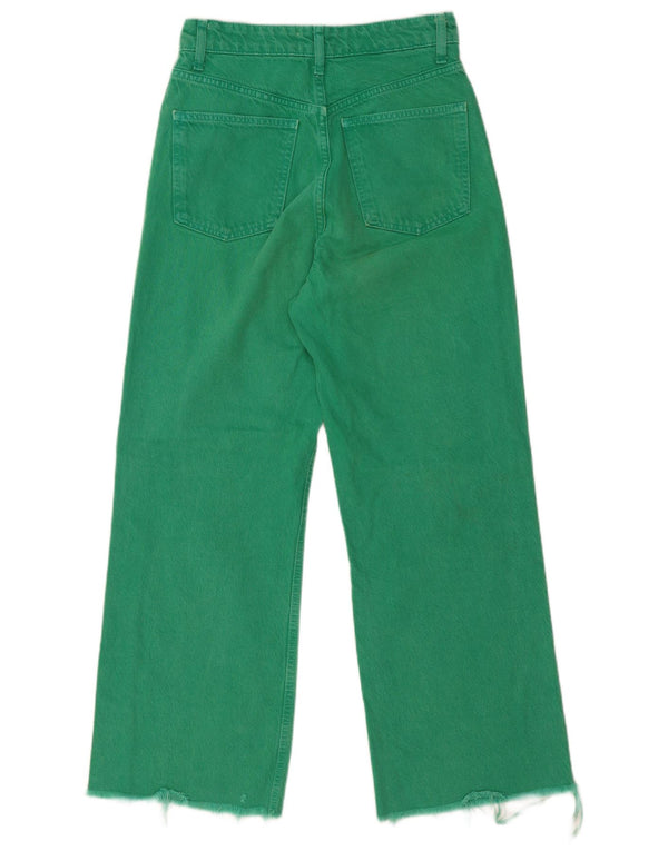 Zara Vaqueros de pierna ancha y cintura alta para mujer EU 36 XS W26 L28 Algodón verde
