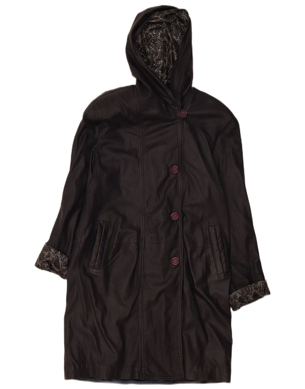 Abrigo De Piel Con Capucha Para Mujer Rugano IT 42 Medium Azul Marino Estampado Animal