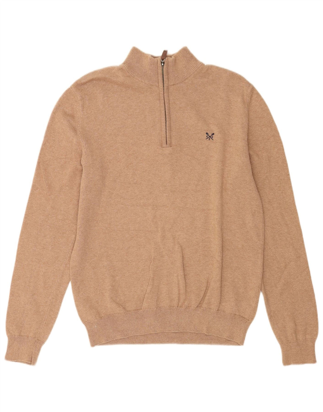 Crew Clothing - Jersey para hombre con cuello y cremallera, algodón marrón medio
