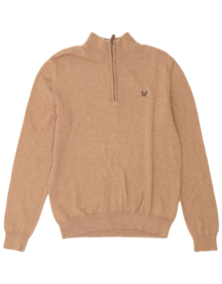 Crew Clothing - Jersey para hombre con cuello y cremallera, algodón marrón medio