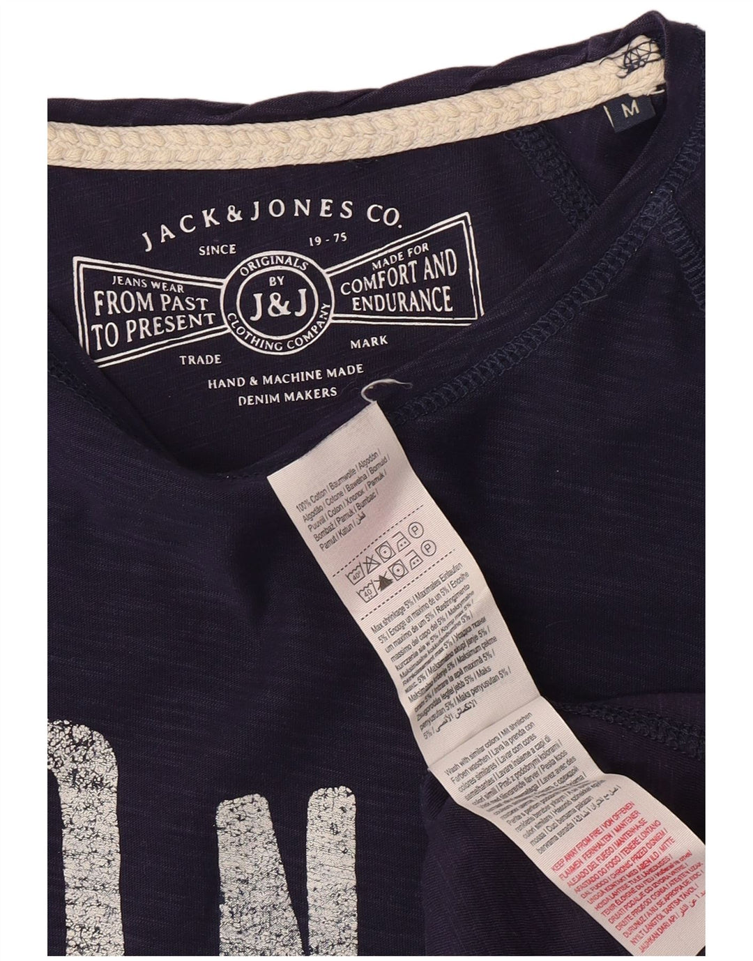 JACK & JONES Hombre Graphic Top Manga Larga Algodón Azul Marino Medio
