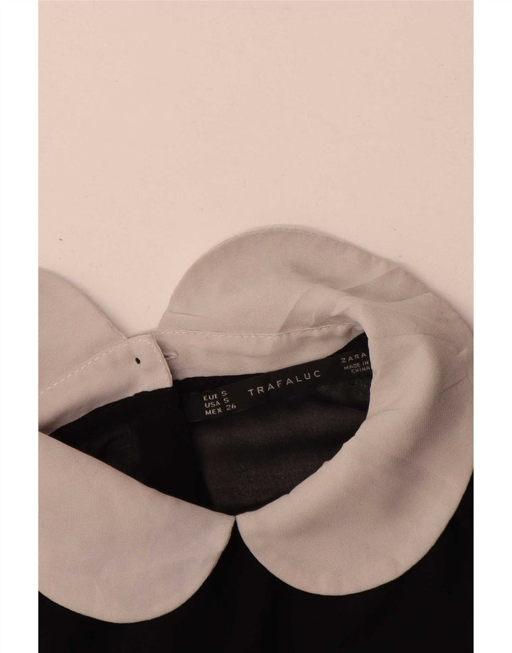 Zara Mujer Blusa Camisa UK 10 Small Poliéster Negro