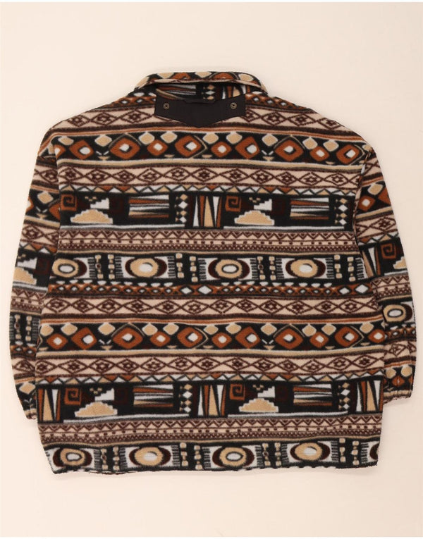 VINTAGE Chaqueta polar de gran tamaño para mujer Reino Unido 14 Marrón medio Fair Isle