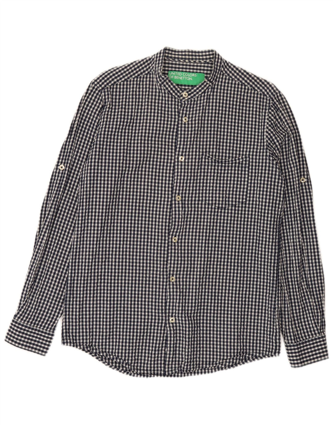 Camisa Benetton Hombre Mediana De Algodón A Cuadros Azul Marino
