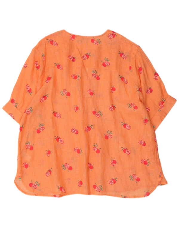 MONSOON Womens Oversized Graphic Blouse Top UK 16 Large Orange Linen